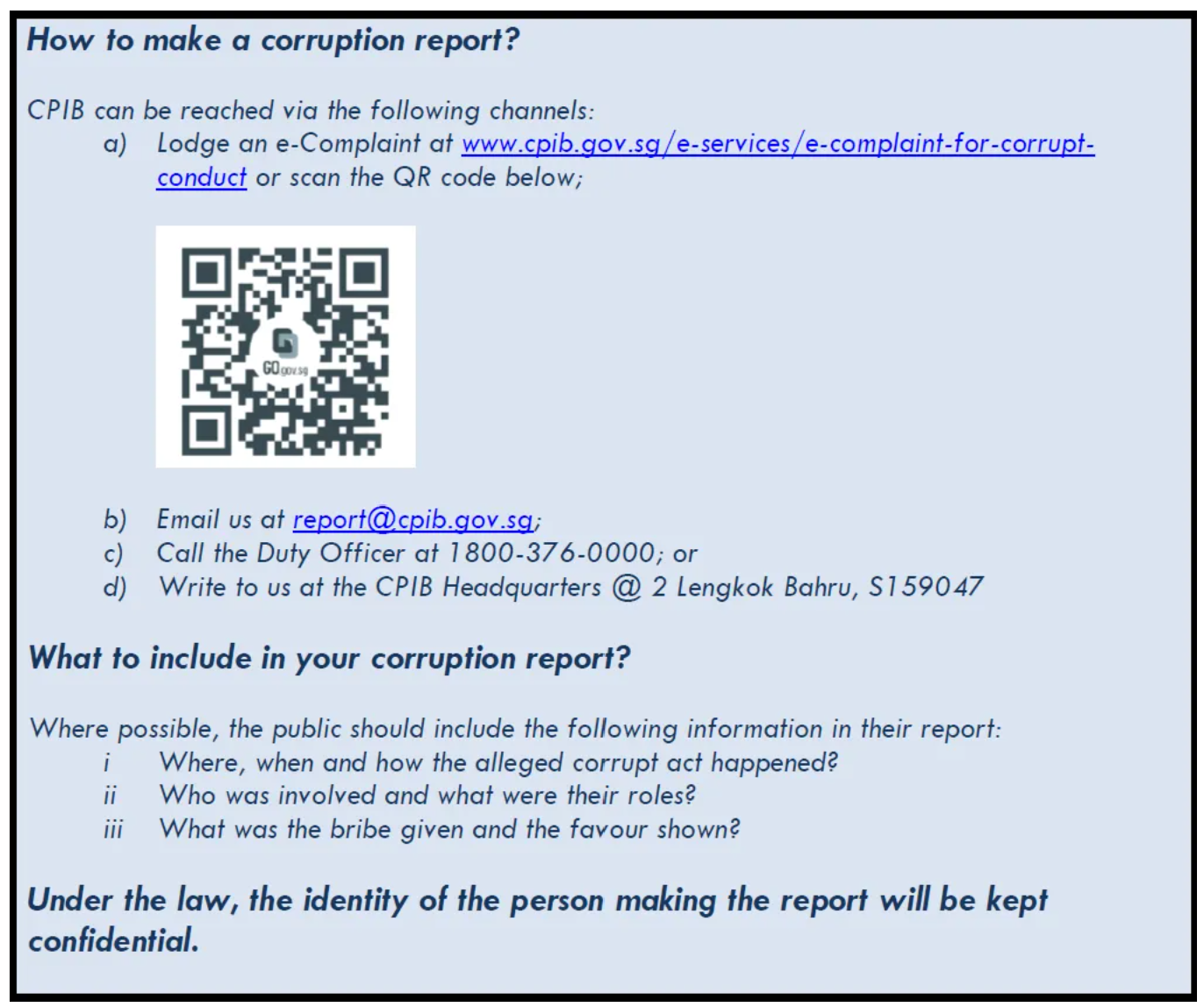 Image of CPIB's reporting channels